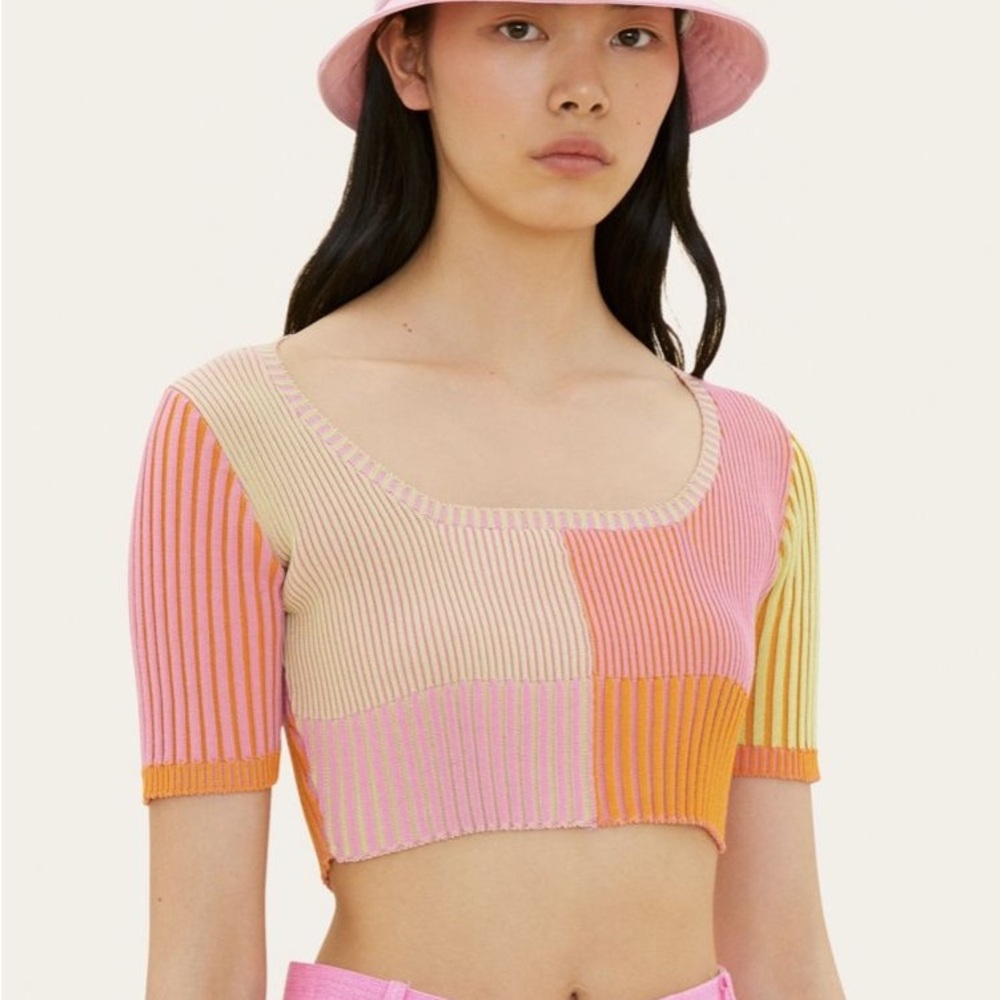 Jacquemus La Maille Yauco Ribbed Cropped Top Multi Pink - Picture 4 of 16
